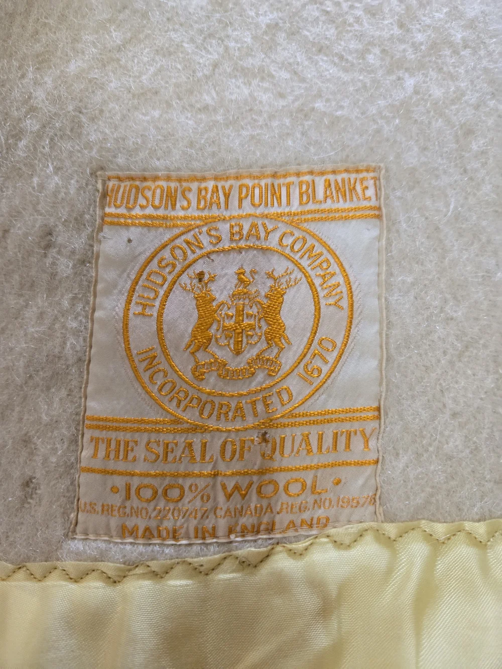 Hudson's Bay Vintage 100% Wool Cream, Yellow & Black Wool Throw with Satin Trim